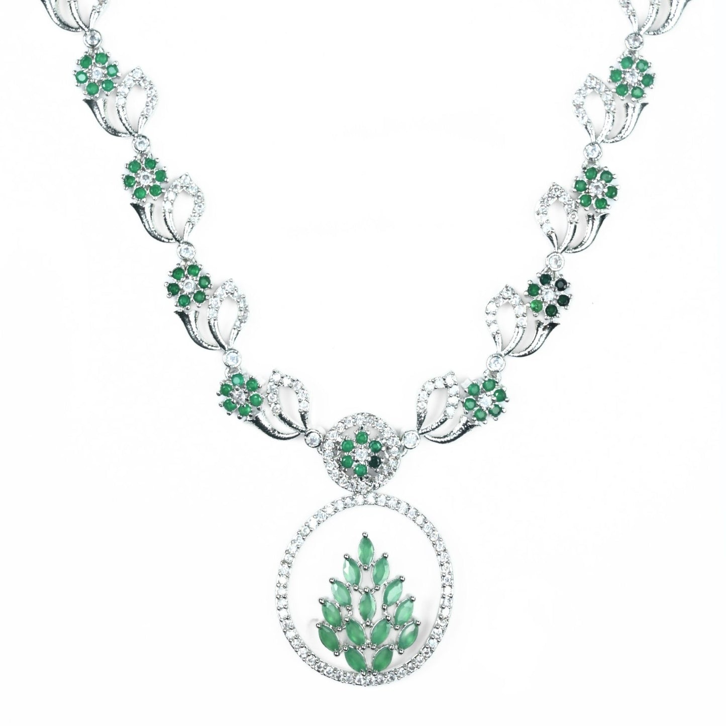 Leaflet Motif Rhodium Plated Necklace Set