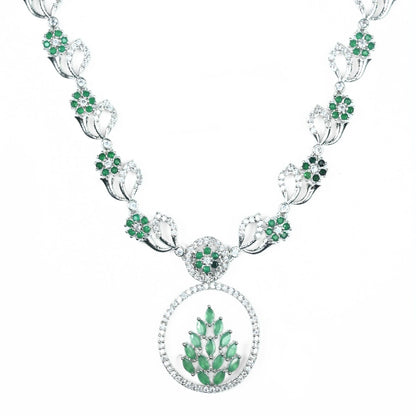 Leaflet Motif Rhodium Plated Necklace Set