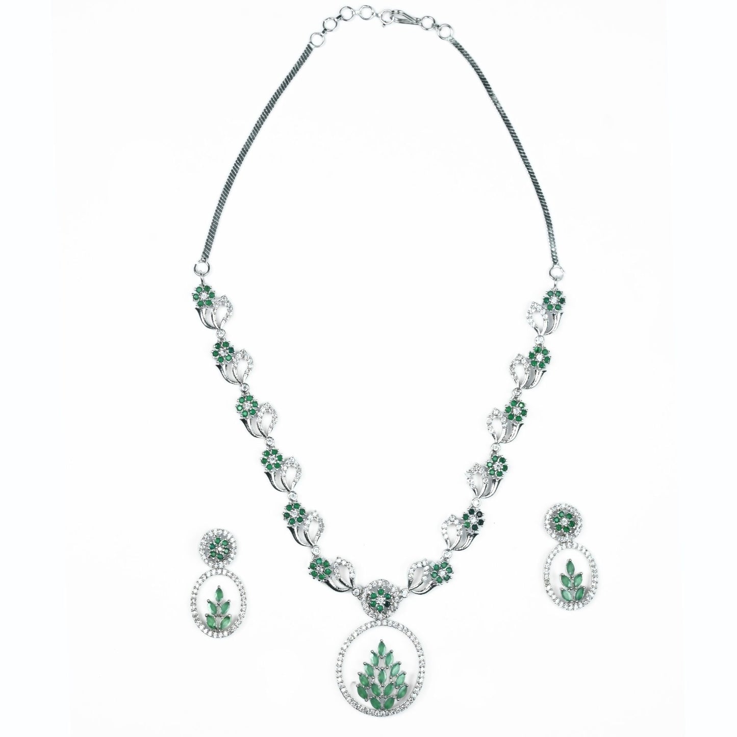 Leaflet Motif Rhodium Plated Necklace Set