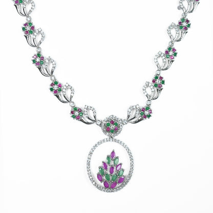 Leaflet Motif Rhodium Plated Necklace Set