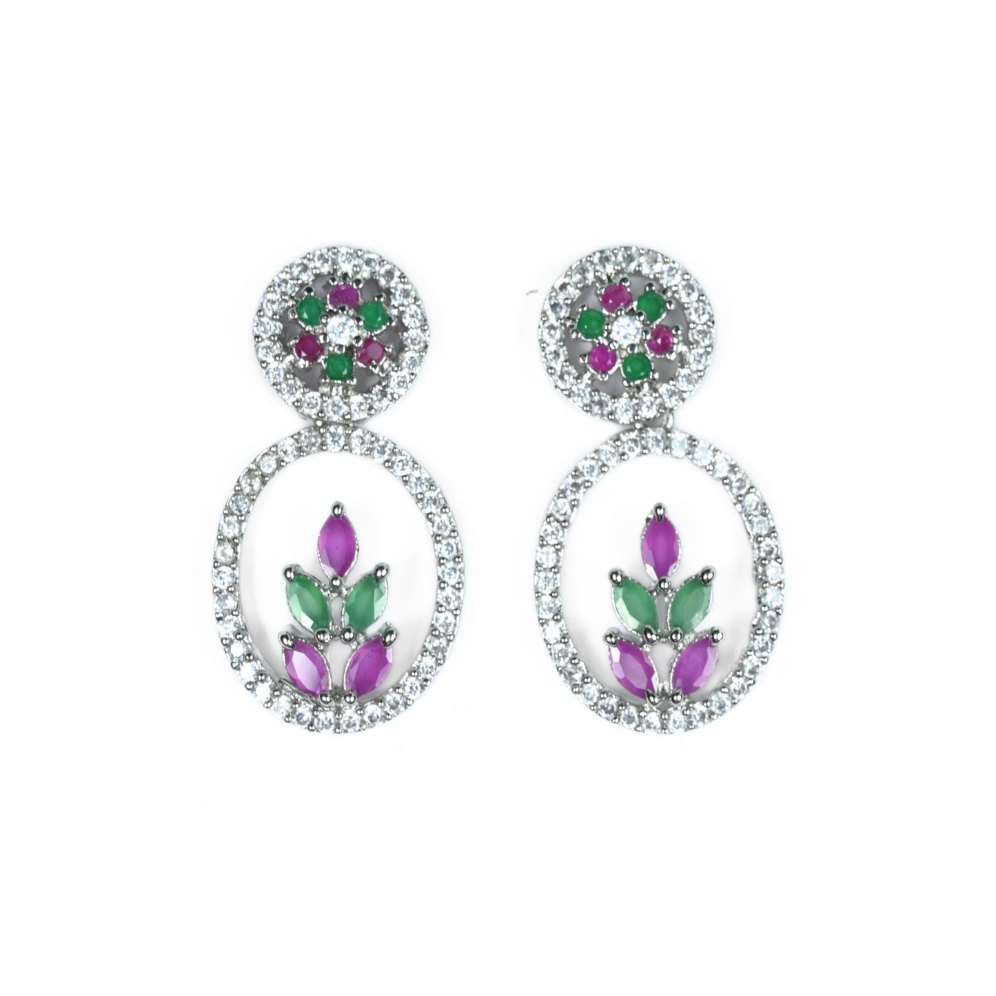 Leaflet Motif Rhodium Plated Necklace Set