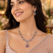 Leaflet Motif Rhodium Plated Necklace Set