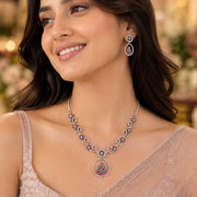 Leaflet Motif Rhodium Plated Necklace Set