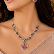 Leaflet Motif Rhodium Plated Necklace Set