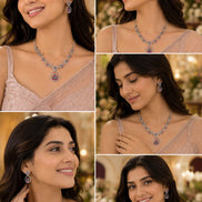 Leaflet Motif Rhodium Plated Necklace Set