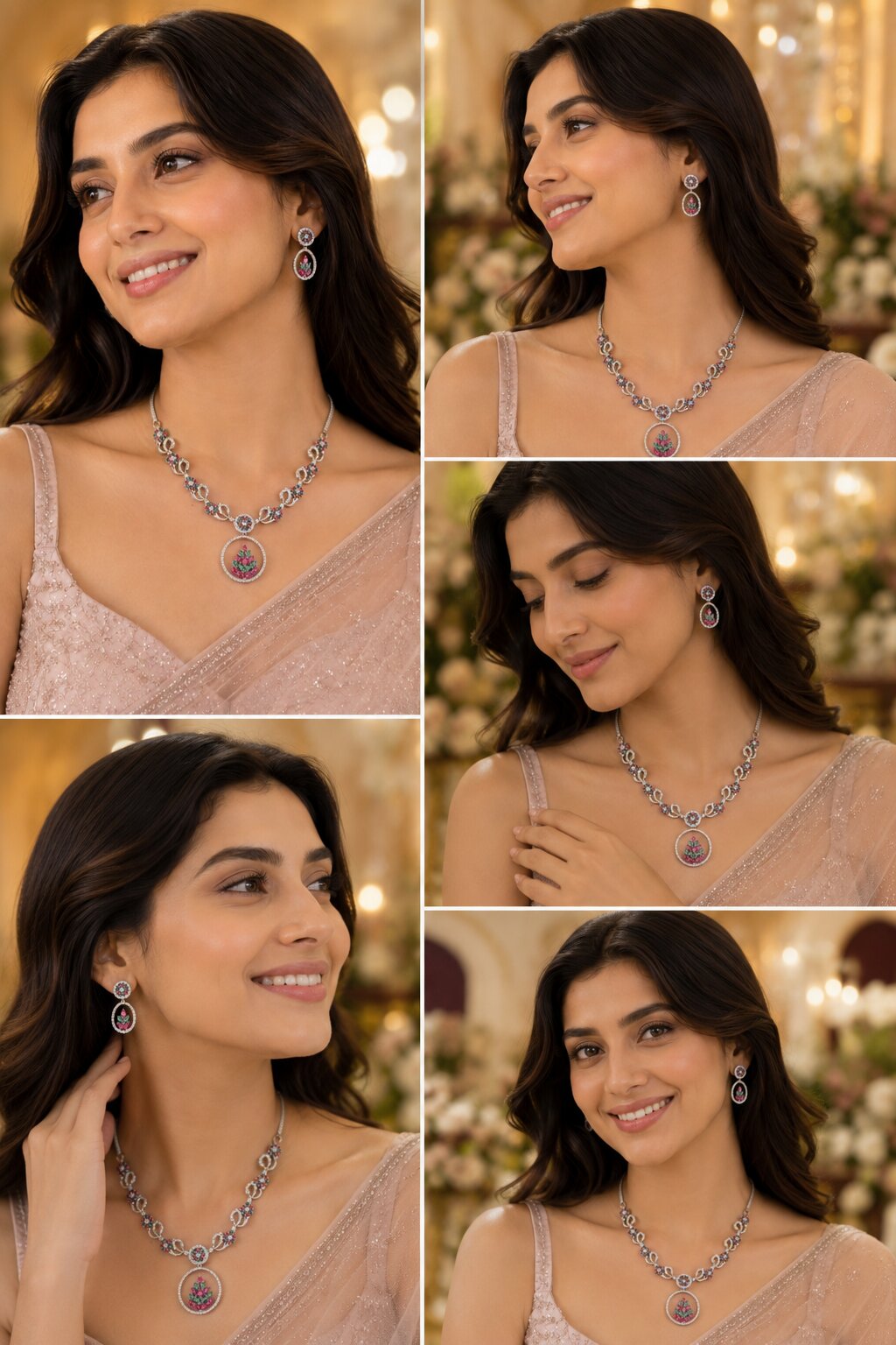 Leaflet Motif Rhodium Plated Necklace Set