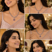Leaflet Motif Rhodium Plated Necklace Set