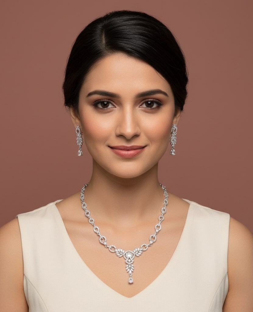 Emerald Enlace Rhodium Plated Necklace