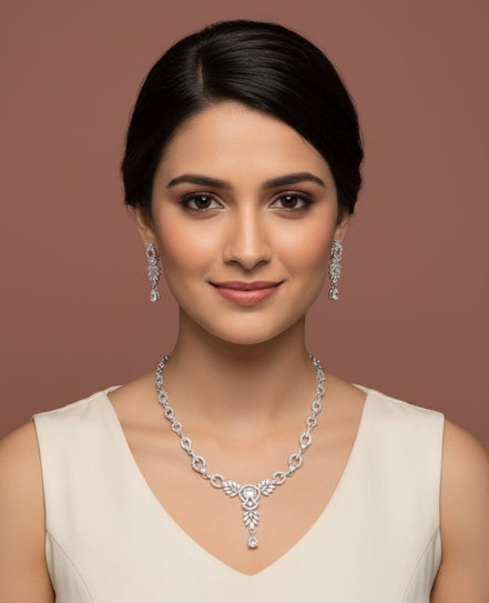 Emerald Enlace Rhodium Plated Necklace