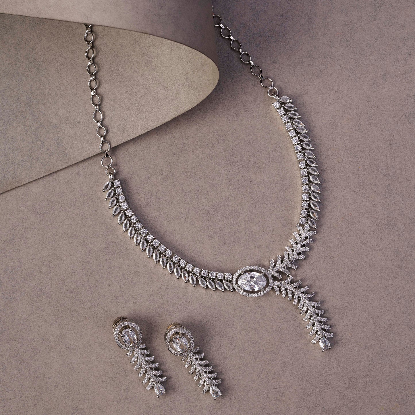 Royal Radiance CZ Rhodium Plated Necklace Set
