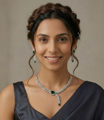 Royal Radiance CZ Rhodium Plated Necklace Set