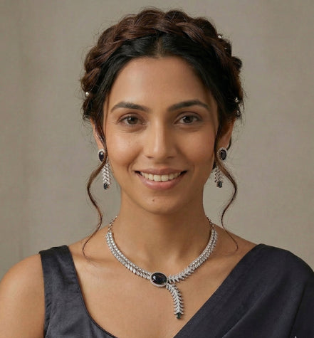 Royal Radiance CZ Rhodium Plated Necklace Set