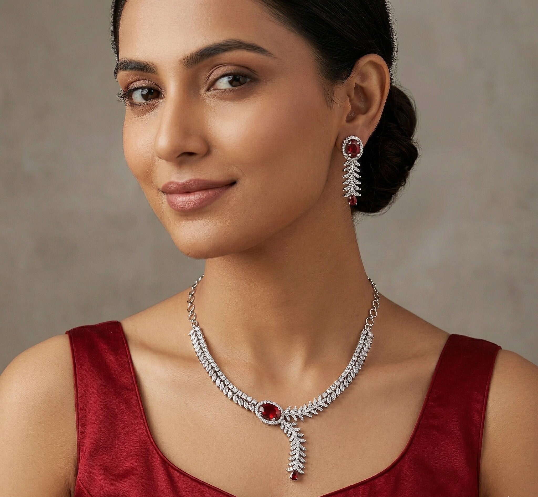 Royal Radiance CZ Rhodium Plated Necklace Set