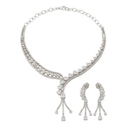 Radiant Rhodium-Plated Necklace Set with Sparkling Teardrop