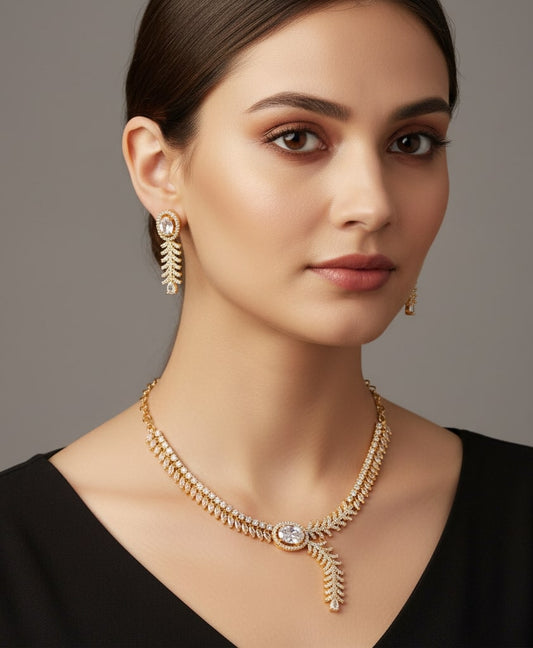 Royal Radiance CZ Gold Plated Necklace Set