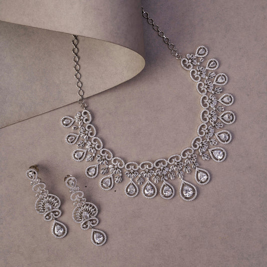 Intricate Royal Rhodium Plated Necklace Set