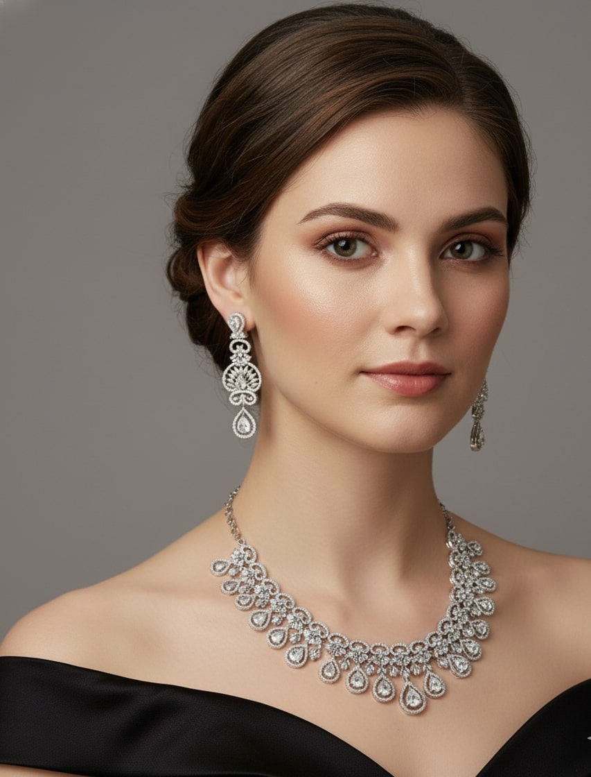 Intricate Royal Rhodium Plated Necklace Set