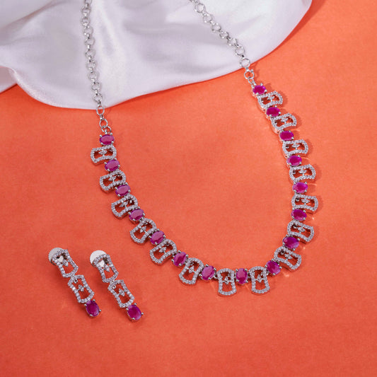 Royale Bloom Rhodium Plated Necklace Set