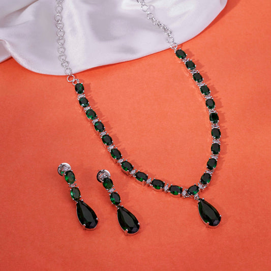 Glarient Rhodium Plated Necklace Set