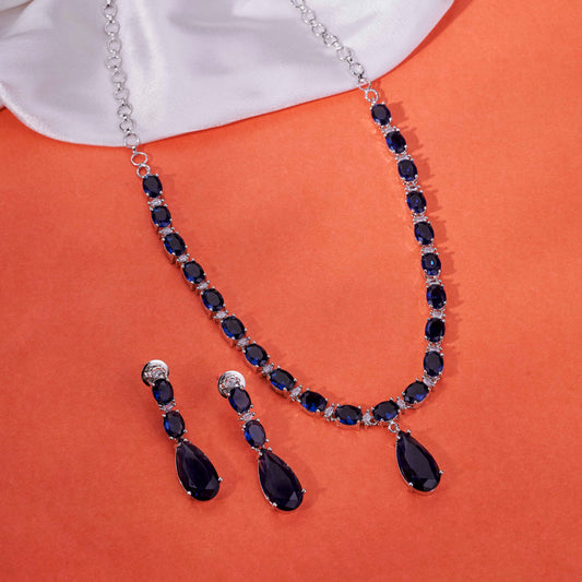 Glarient Rhodium Plated Necklace Set