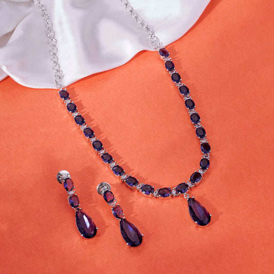 Glarient Rhodium Plated Necklace Set