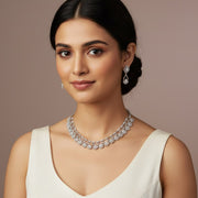 Elegant Emarald Floret Rhodium Plated Necklace Set