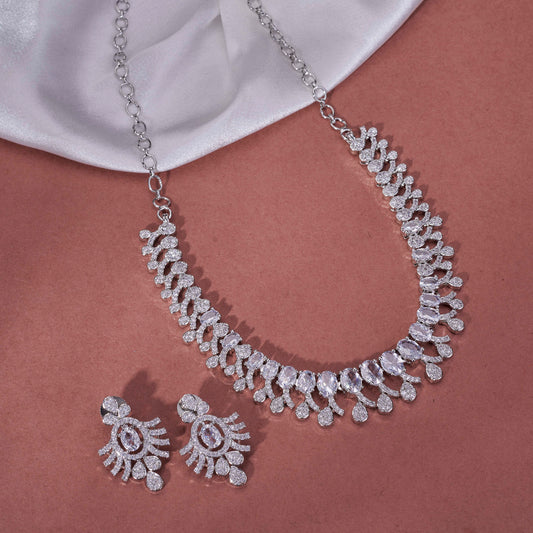 Sparkling Elegance Zirconia Rhodium Plated Necklace Set