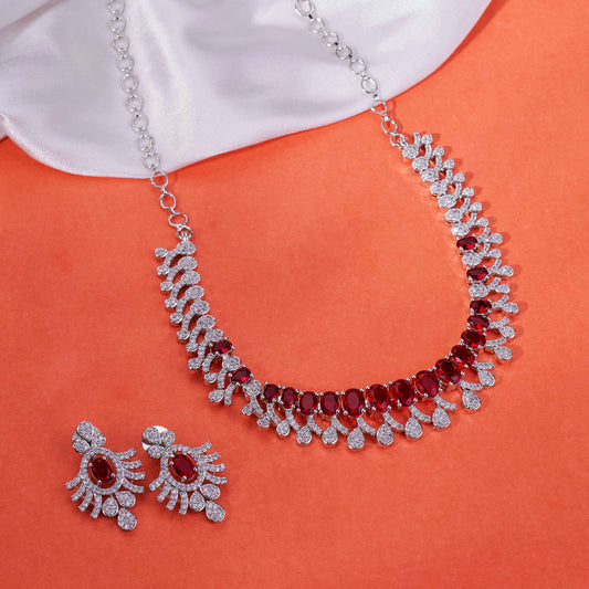 Sparkling Elegance Zirconia Rhodium Plated Necklace Set