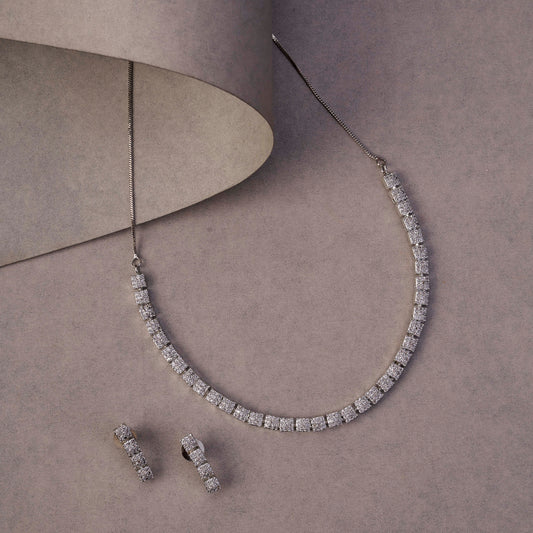 Enchanting Pave Cubic Zirconia Rhodium Necklace Set