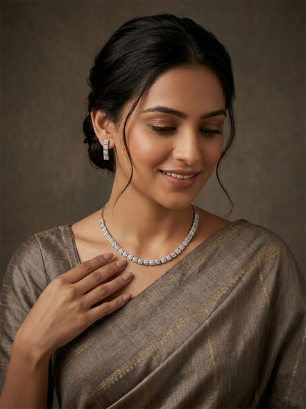 Enchanting Pave Cubic Zirconia Rhodium Necklace Set