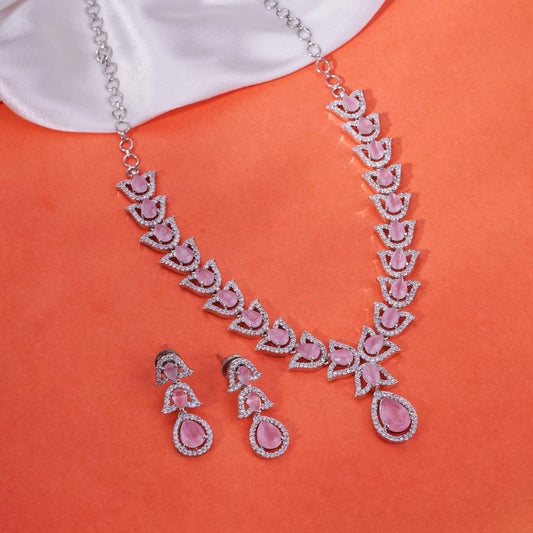 Leaflet Enchanted Rhodium Plated Necklace Set