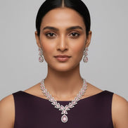 Leaflet Enchanted Rhodium Plated Necklace Set