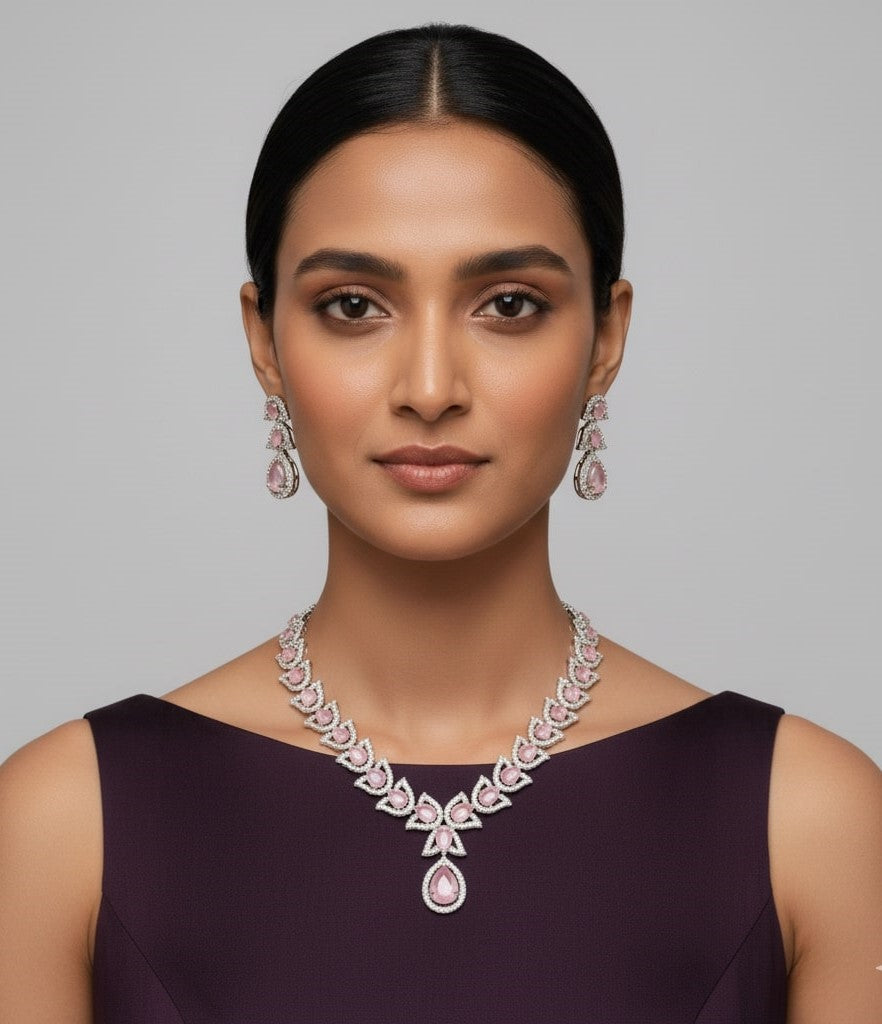 Leaflet Enchanted Rhodium Plated Necklace Set