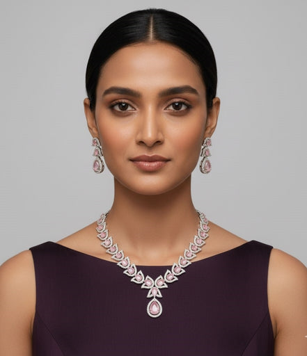 Leaflet Enchanted Rhodium Plated Necklace Set
