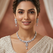 Floral Gloret Rhodium Plated Necklace Set