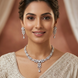 Rhodium Plated Floral Leaf Stone Necklace Set