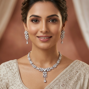 Rhodium Plated Floral Leaf Stone Necklace Set