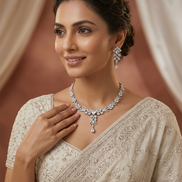 Floral Gloret Rhodium Plated Necklace Set