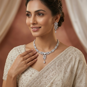 Rhodium Plated Floral Leaf Stone Necklace Set