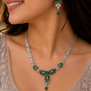 Rhodium Plated Floral Leaf Stone Necklace Set