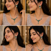 Rhodium Plated Floral Leaf Stone Necklace Set