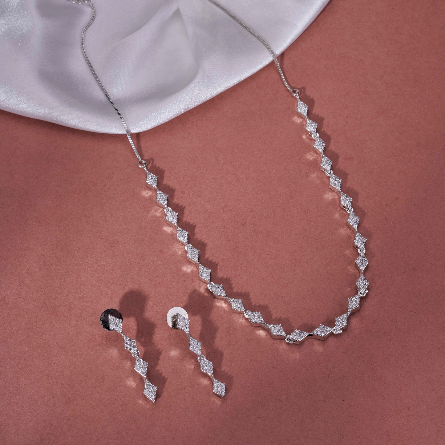 Dazzling Glacier Rhodium Plated Necklace Set