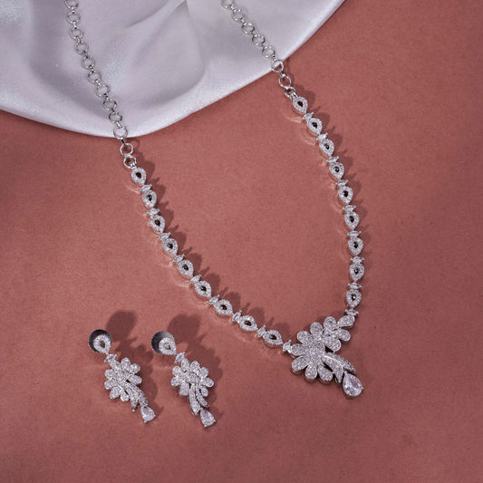 Adorned Dewdrop Rhodium Plated Necklace Set