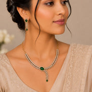 Gold Plated Leaf Vine Design American Diamond Necklace Set