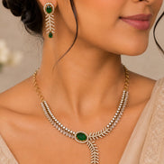 Gold Plated Leaf Vine Design American Diamond Necklace Set