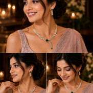 Gold Plated Leaf Vine Design American Diamond Necklace Set