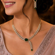 Gold Plated Leaf Vine Design American Diamond Necklace Set