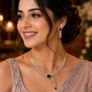 Gold Plated Leaf Vine Design American Diamond Necklace Set
