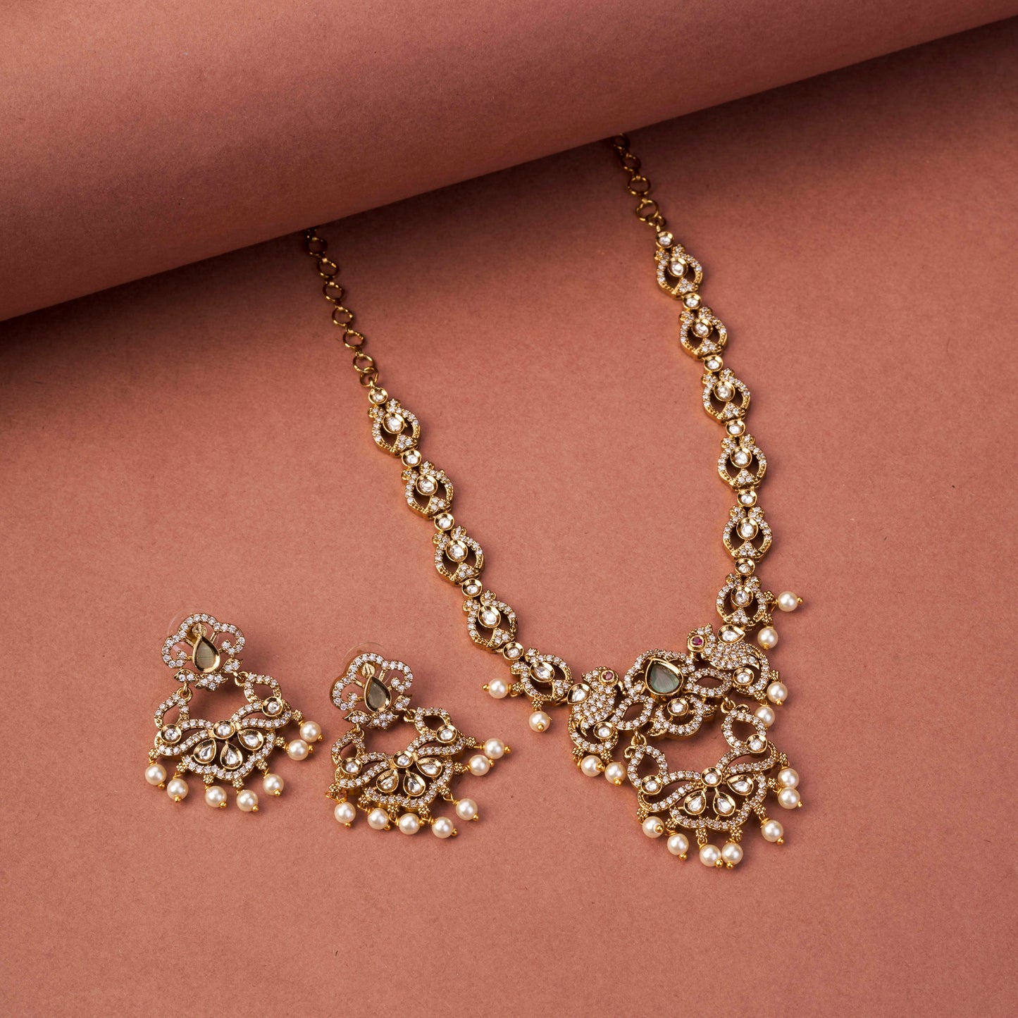 Bird Enchanted Mehendi Plated Necklace Set