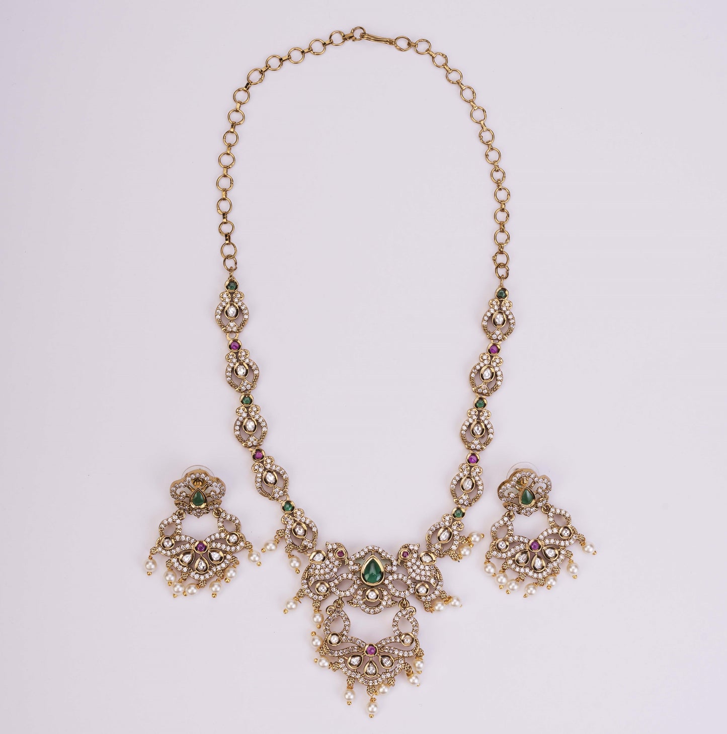 Bird Enchanted Mehendi Plated Necklace Set